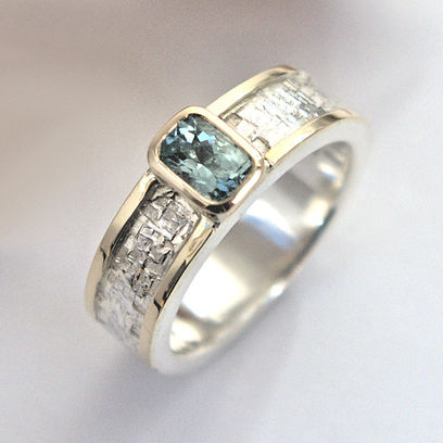 Green Beryl silver and gold gem set dress ring