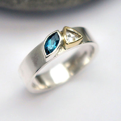 London Blue Topaz and White topaz gold and silver ring