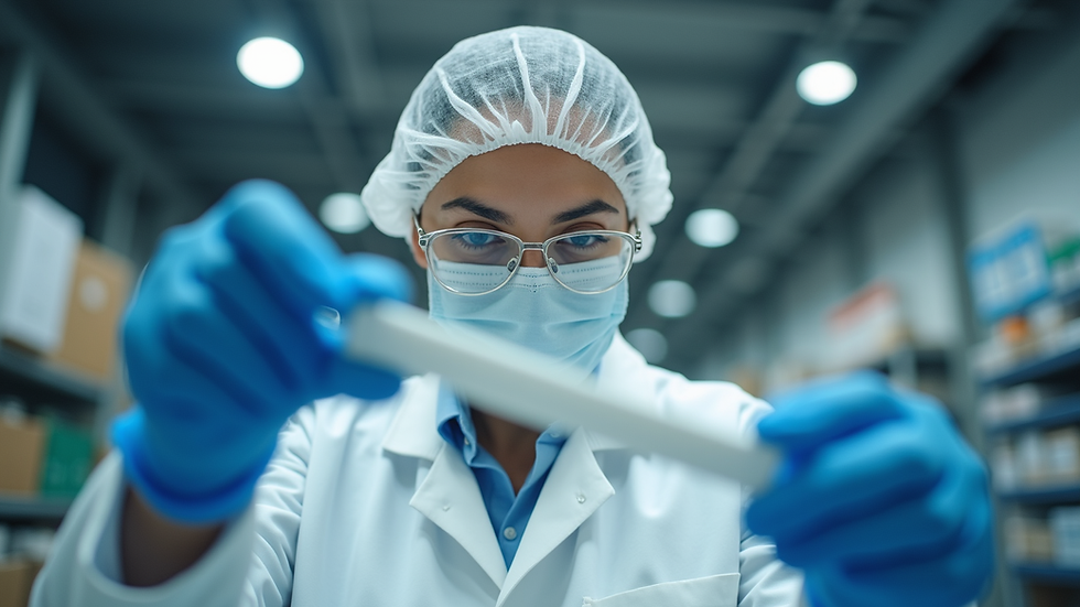 Eye-level view of a quality control inspector examining product samples