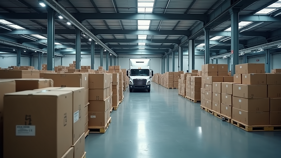 High angle view of a logistics center with delivery trucks