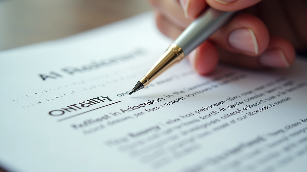 Close-up view of a document with highlighted text and a pen