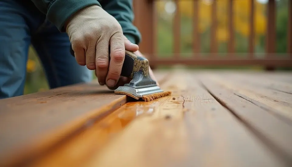 Applying wood sealant to protect deck boards