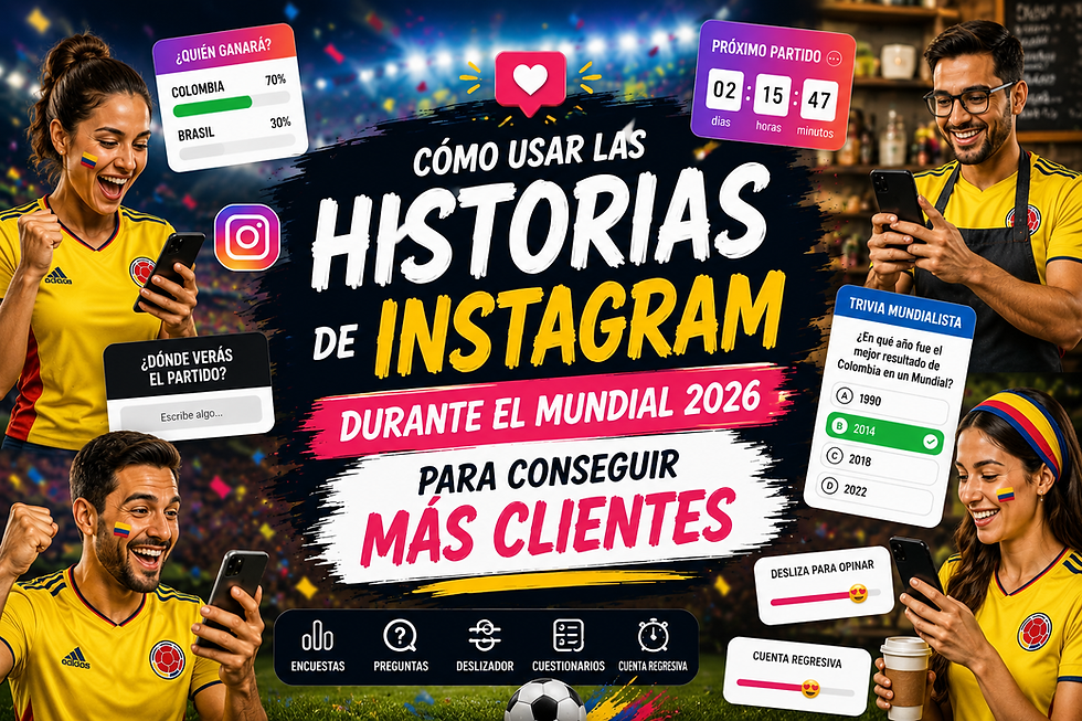 Personas con camisetas de la Selección Colombia utilizando historias de Instagram durante el Mundial 2026 para aumentar la interacción y conseguir más clientes para sus negocios en Ibagué y el Tolima.