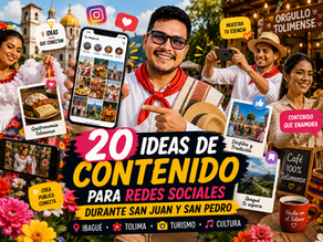 Emprendedores y creadores de contenido vestidos con trajes típicos del Sanjuanero Tolimense creando publicaciones para redes sociales durante las fiestas de San Juan y San Pedro en Ibagué y el Tolima.