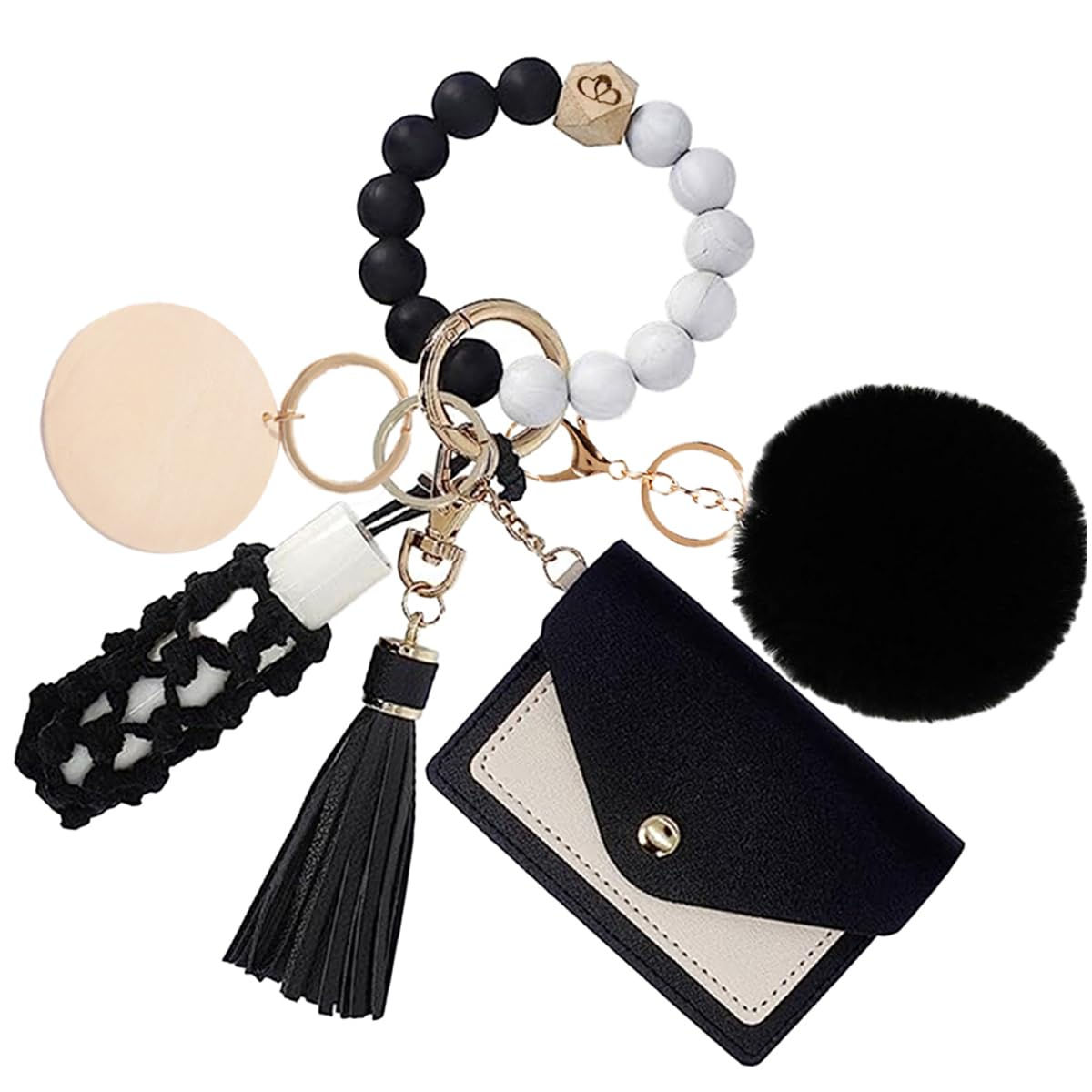 Aolibao Wristlet Keychain Bracelet With Wallet Silicone Beaded Key Rings Bangle 