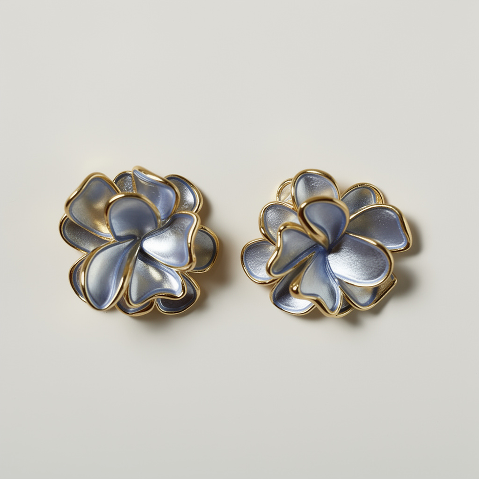 Annasach The Arwen clip-on earrings in pearlescent periwinkle blue enamel with gold-plated