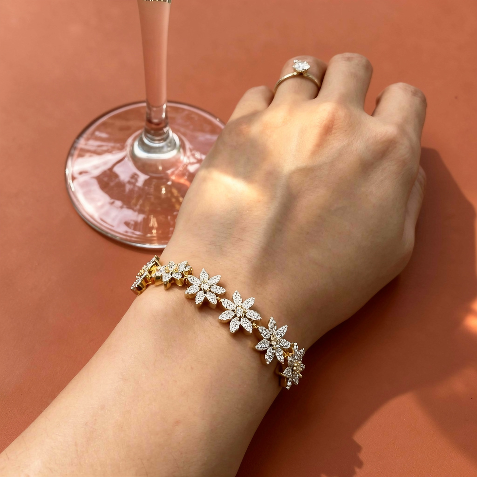 The Serene Crystal Flower Bolo Bracelet with six cubic zirconia flower clusters on an adju