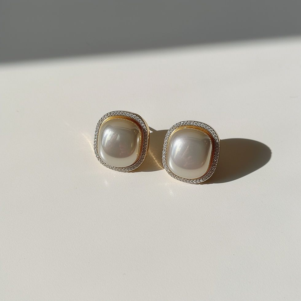 The Elara Iridescent Cabochon Push Back Earrings featuring a luminous iridescent cabochon centre with a pavé crystal border i