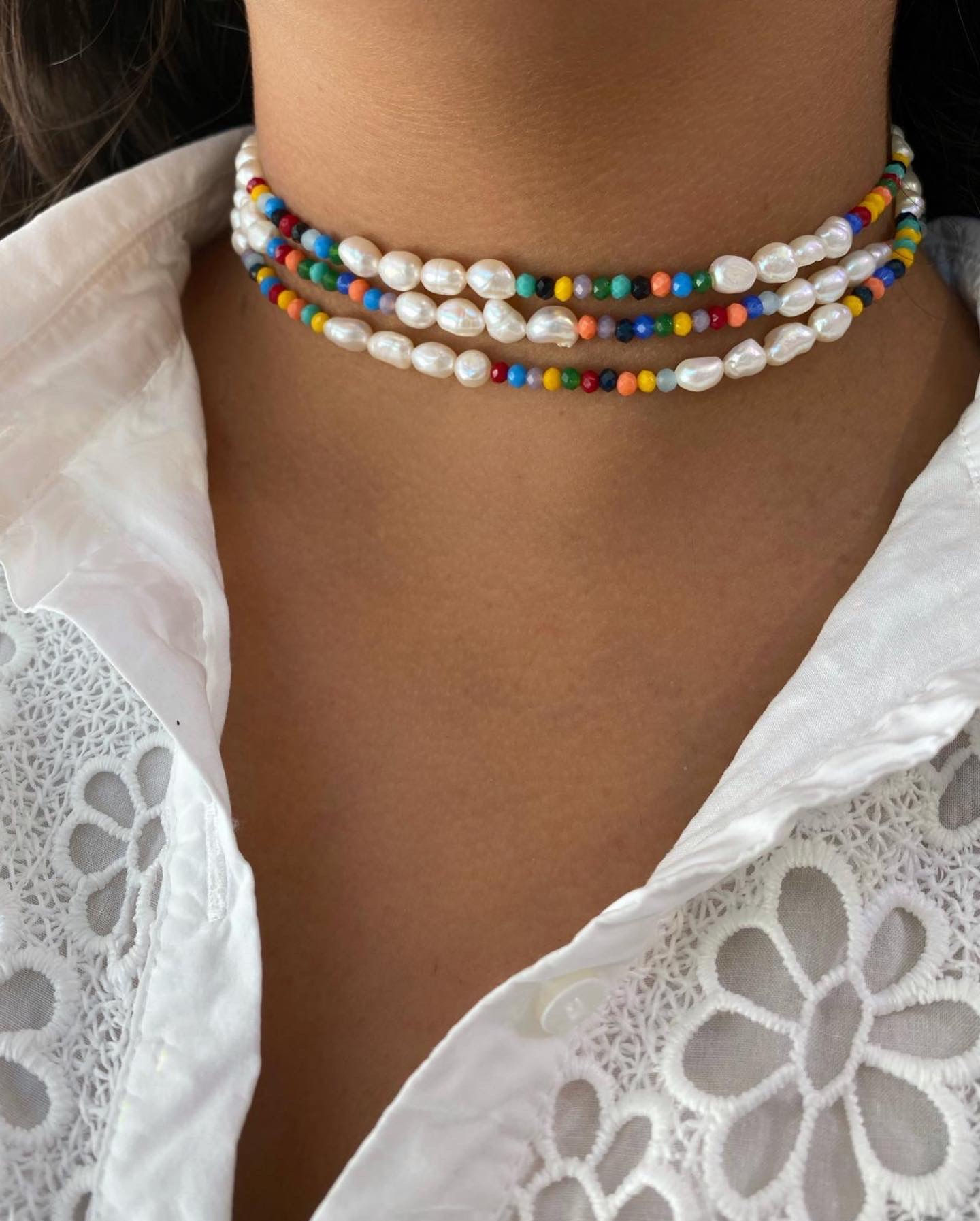 שרשרת פנינים 3 סיבובים צבעונית 