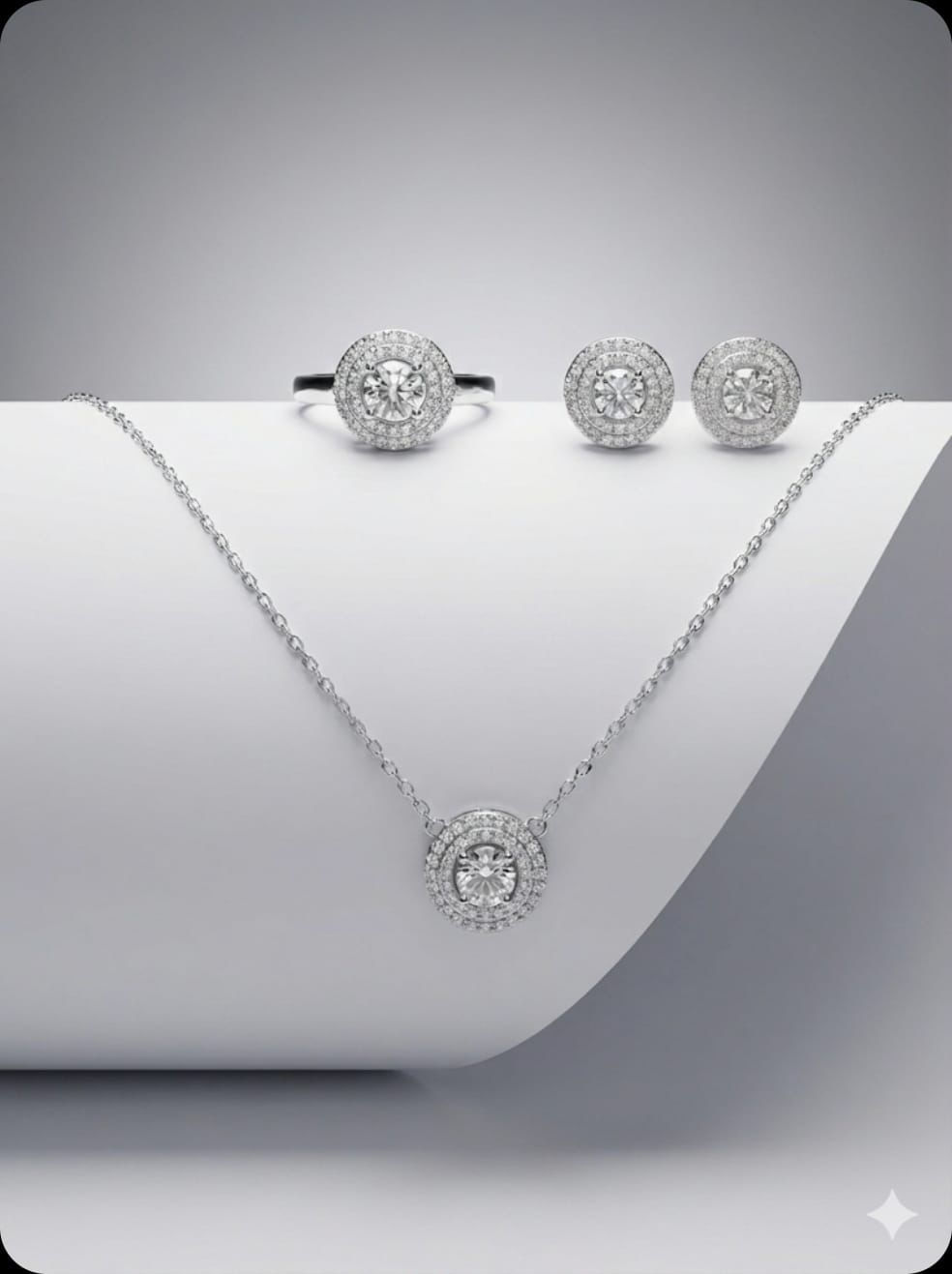 סט סוליטר שרשרת עגילים טבעת