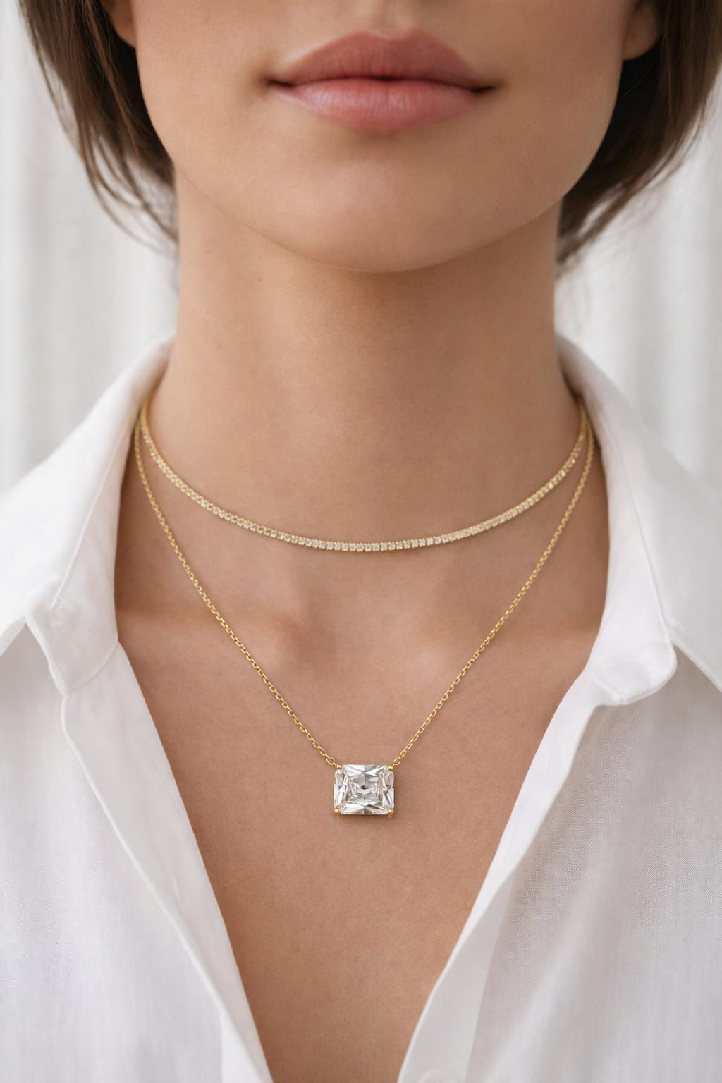 שרשרת טניס משולבת שרשרת זרקון מלבני