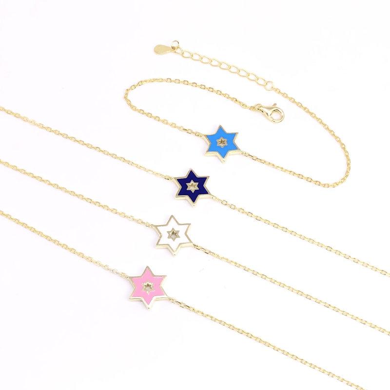 צמיד מגן דוד אמייל עבודת יד כסף ציפוי זהב צהוב