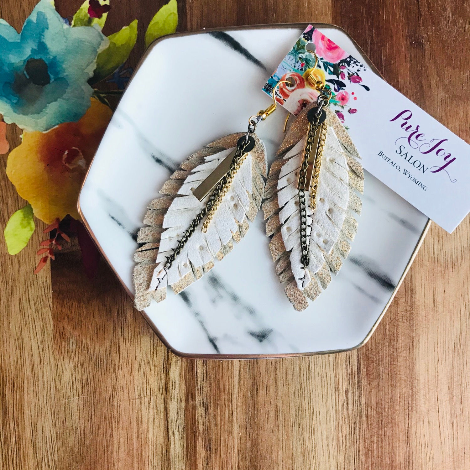 Goldy Leather Feather Earrings 