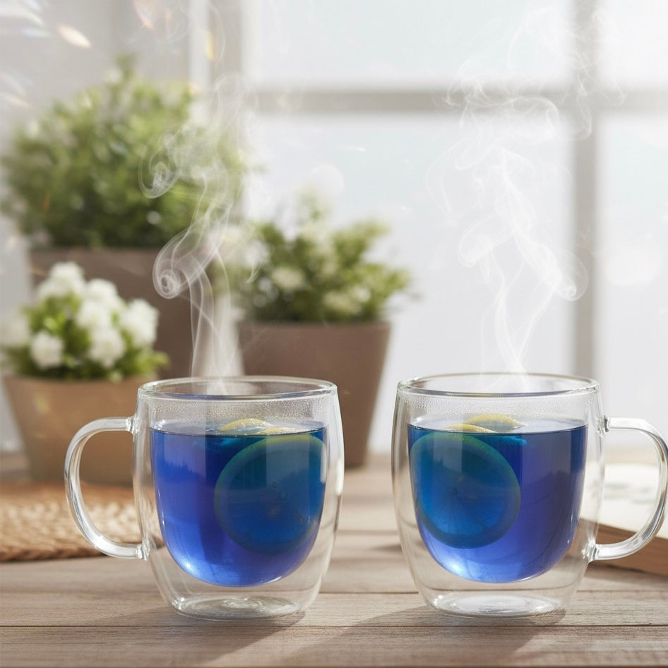 Thumbnail: Double Wall Glass Tea & Coffee Mugs  with Handle | Set of 2