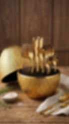 designer gold cutlery set with holder