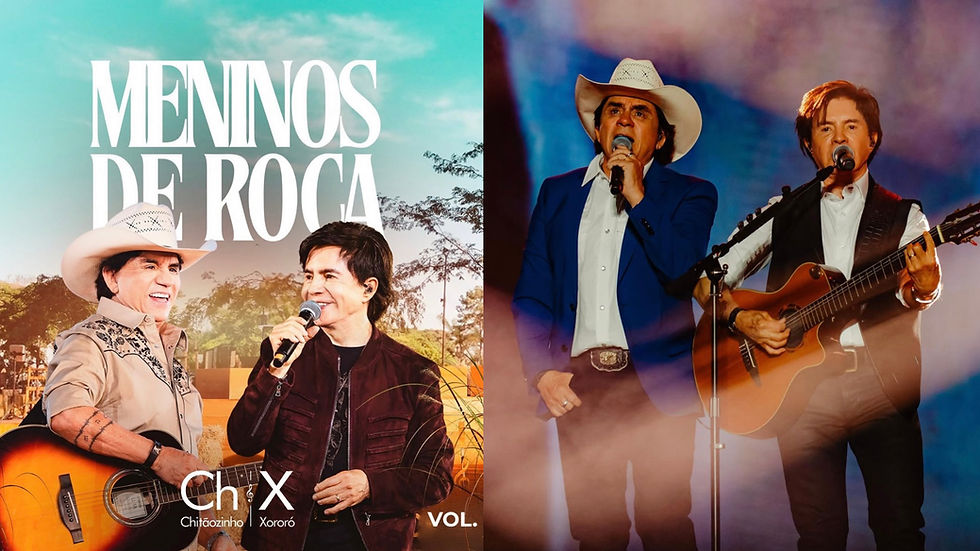 Capa do EP "Meninos de Roça – Vol. 1", de Chitãozinho e Xororó, destacando o título do projeto e os nomes dos artistas convidados
