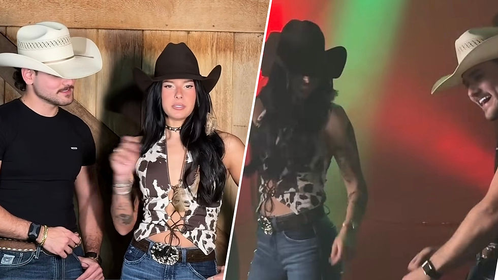 Ana Castela e Rincon durante a gravação do videoclipe