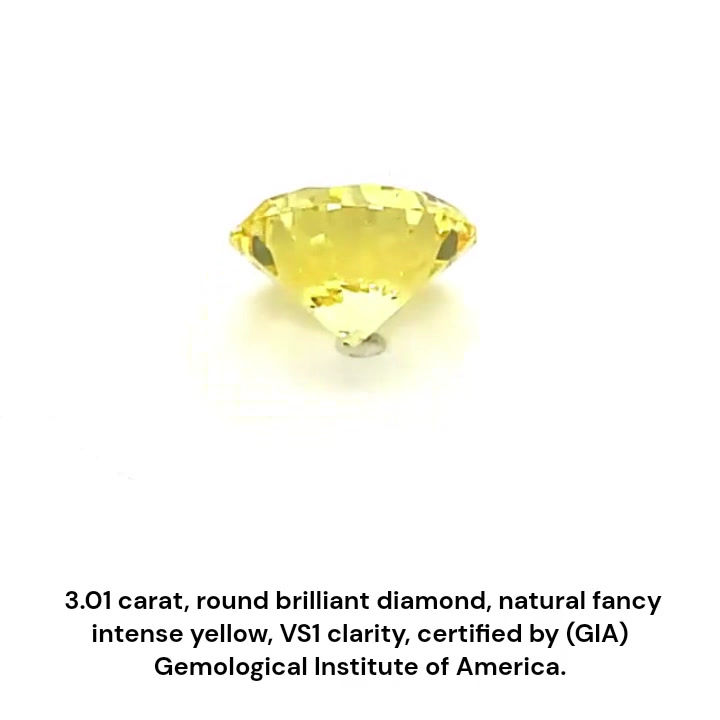 Thumbnail: 3.01 carat natural fancy intense yellow round brilliant shape