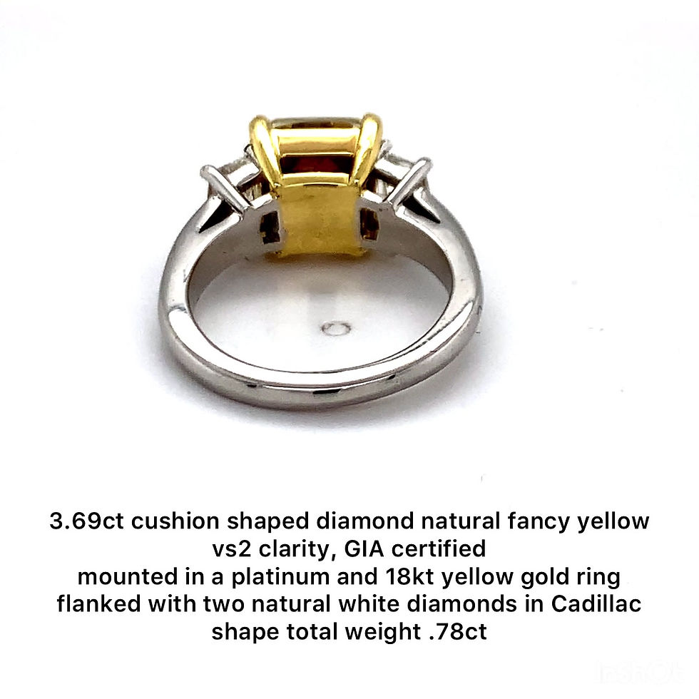 Thumbnail: 3.69 carat natural fancy yellow cushion shape ring
