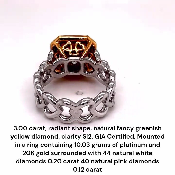 Thumbnail: 3.00 carat natural fancy greenish yellow radiant shape ring
