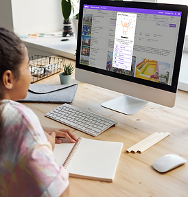 Gather App desktop version a girl looking at ilovegather.com on her desktop computer desig