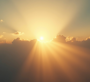 Atmospheric-shot-of-golden-light-rays-breaking-through-soft-clouds-representing-hope-and-s