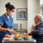 black nurse cooking food for elderly white veteran.jpg
