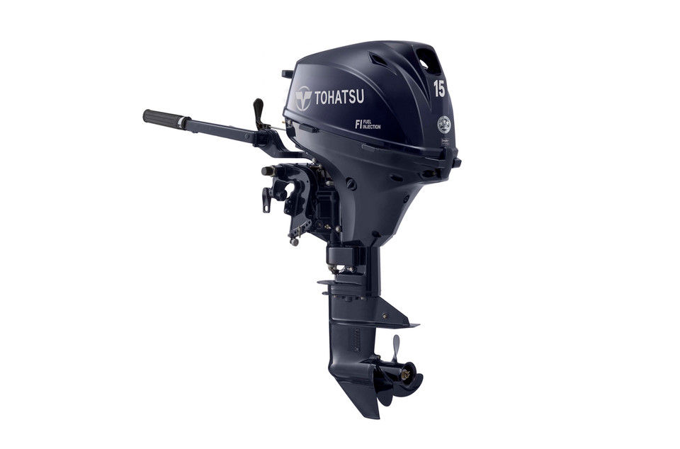 Tohatsu 15 HP MFS15EEFL EFI Tiller Outboard, 20" Long, Electric + Manual Start