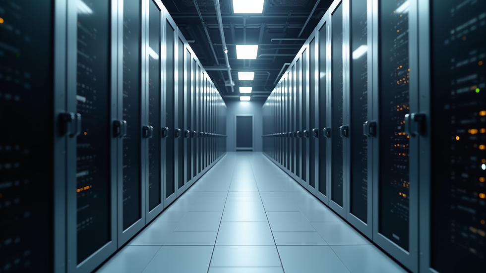 High angle view of a server room with backup systems and network equipment