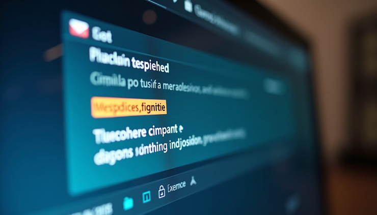 Close-up view of a computer screen showing a suspicious email with highlighted phishing indicators