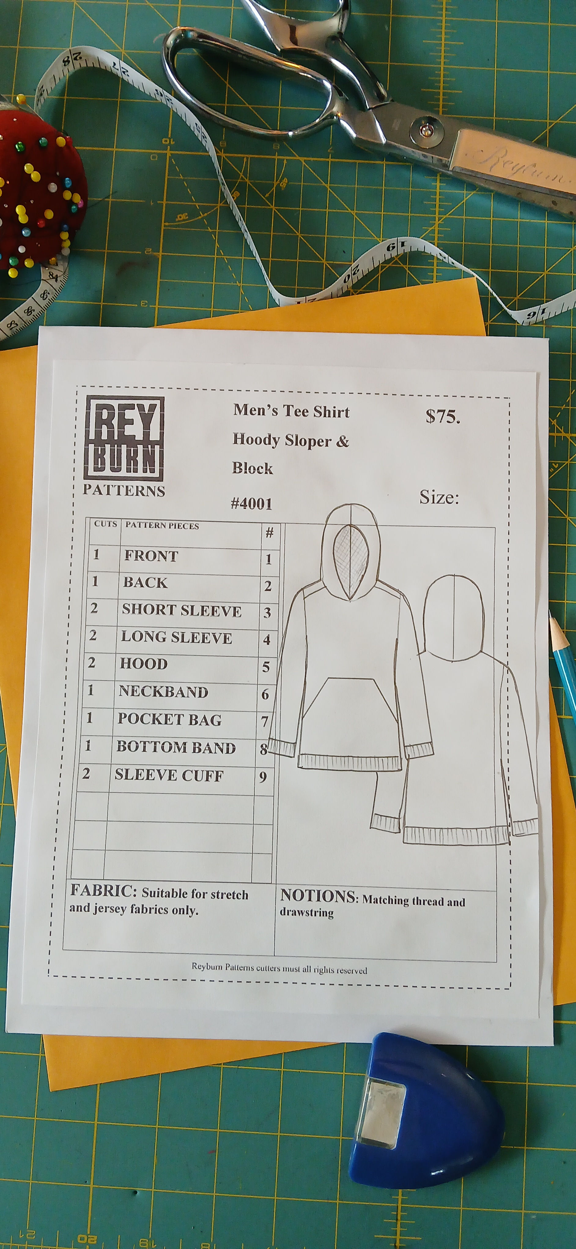 Men's Tee Shirt & Hoody Sloper and Block #4001