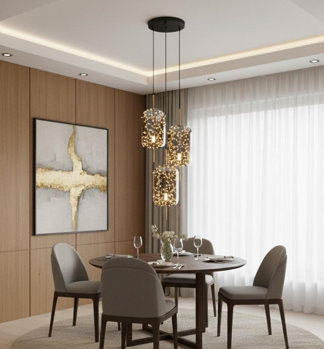 LAMPARA COLGANTE JUEGO DE TRES GLOBOS SMOKE. ILUMINACION INTEGRADA