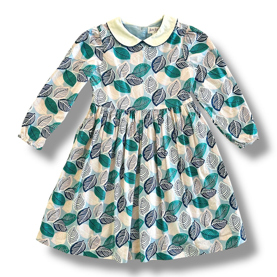 Rachel Riley | Leaf Print Peter Pan Collar Dress (7 yrs)