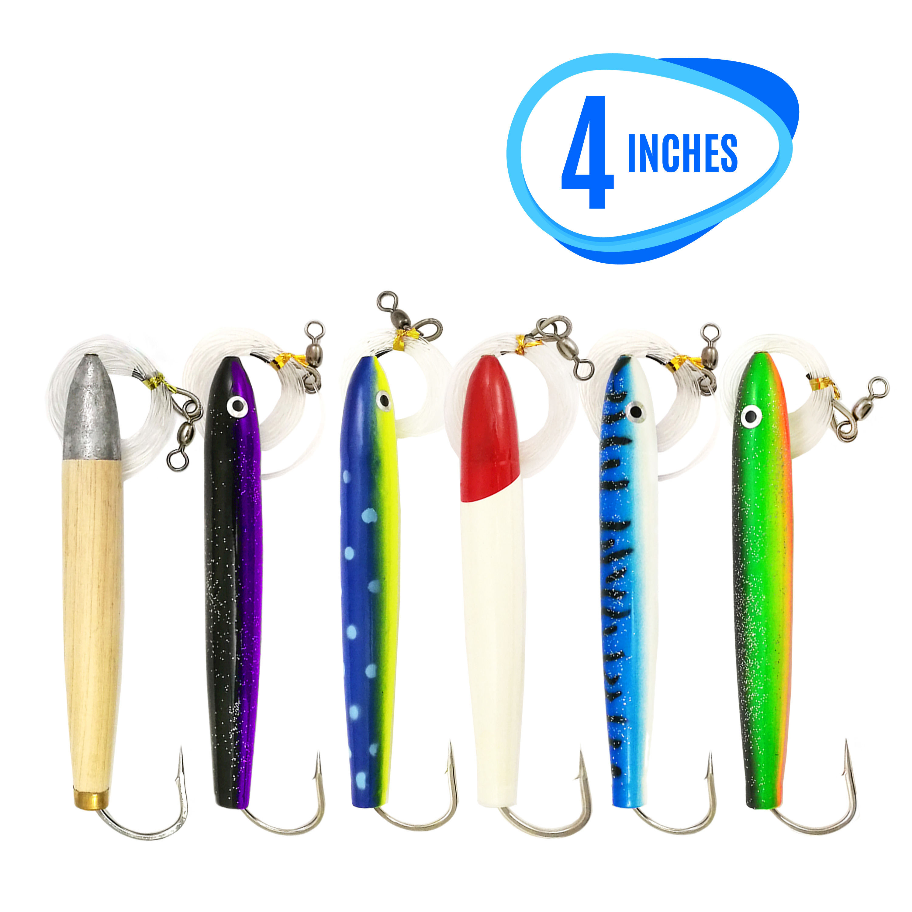 Combo - 4" Rigged Cedar Plugs 6 Pcs w/Lure Bag