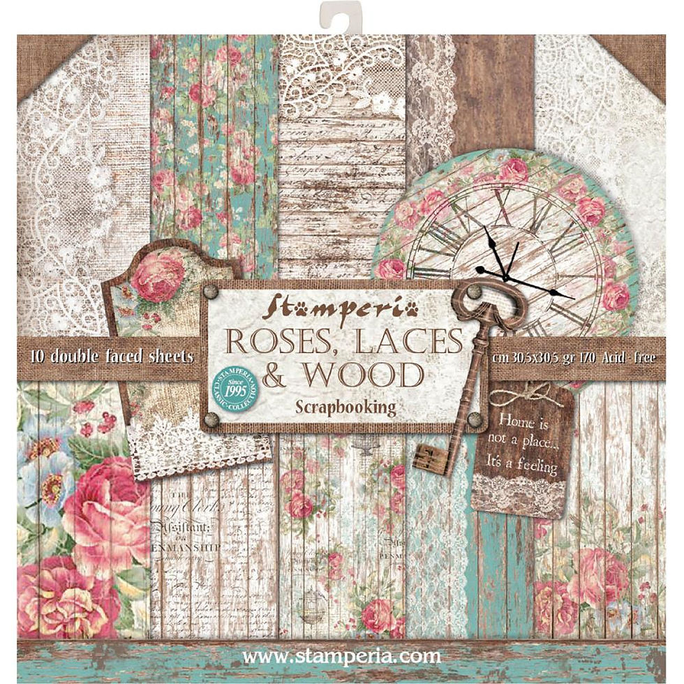 Stamperia Double-Sided Paper Pad 12"X12" 10/Pkg - Roses, Lace & Wood