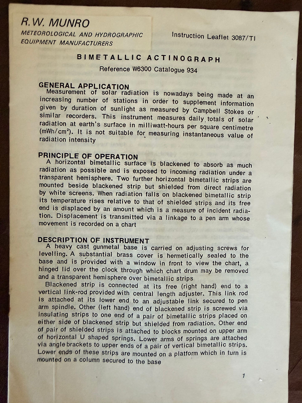 Thumbnail: Sunshine Recorder – Actinograph RW Munro Circa 1960