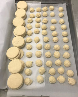 Shortbread cookies and vanilla cake pops setting so I can dip them in chocolate as well
