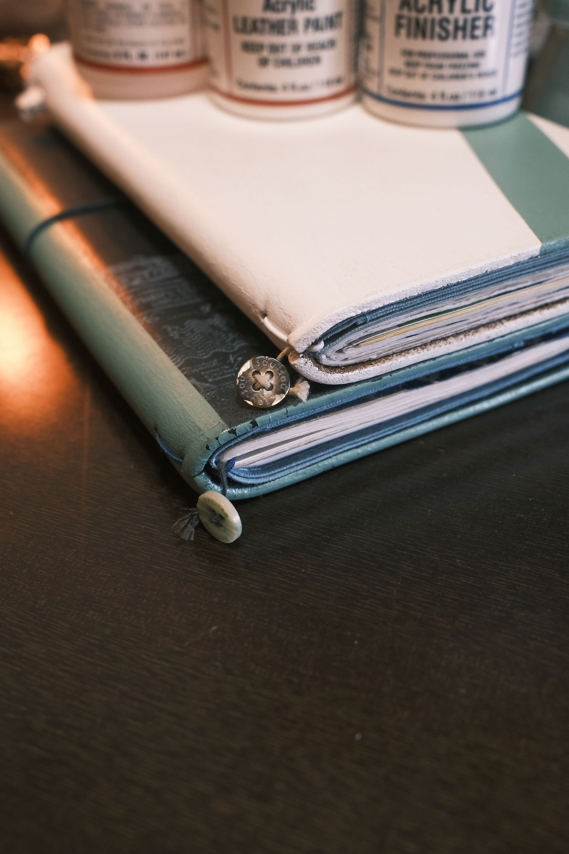 Acrylic painted leather notebooks
