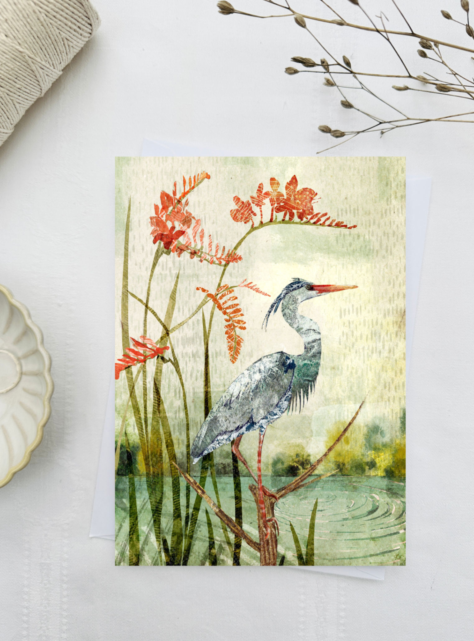 "Lakeside Heron'  Art Greeting Card