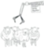 Line drawing of sheep looking up at a crane with the words Wooly Good Agency