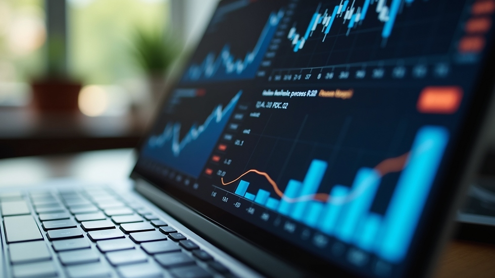 Close-up view of a laptop screen showing sales data and graphs
