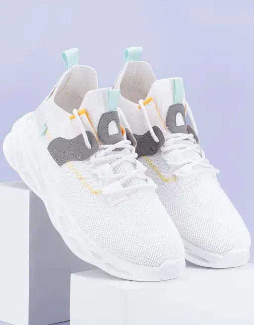 White Woven Design Sneakers For Men