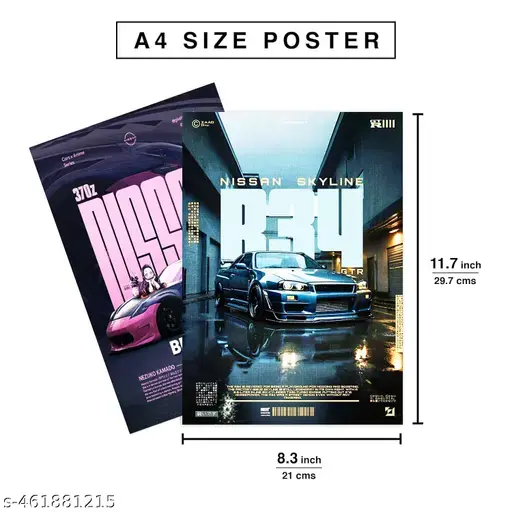Pack of 8 - Car Posters 8x12 inchs (A4 Size) 300 GSM | Car Aesthetic - Sports Ca