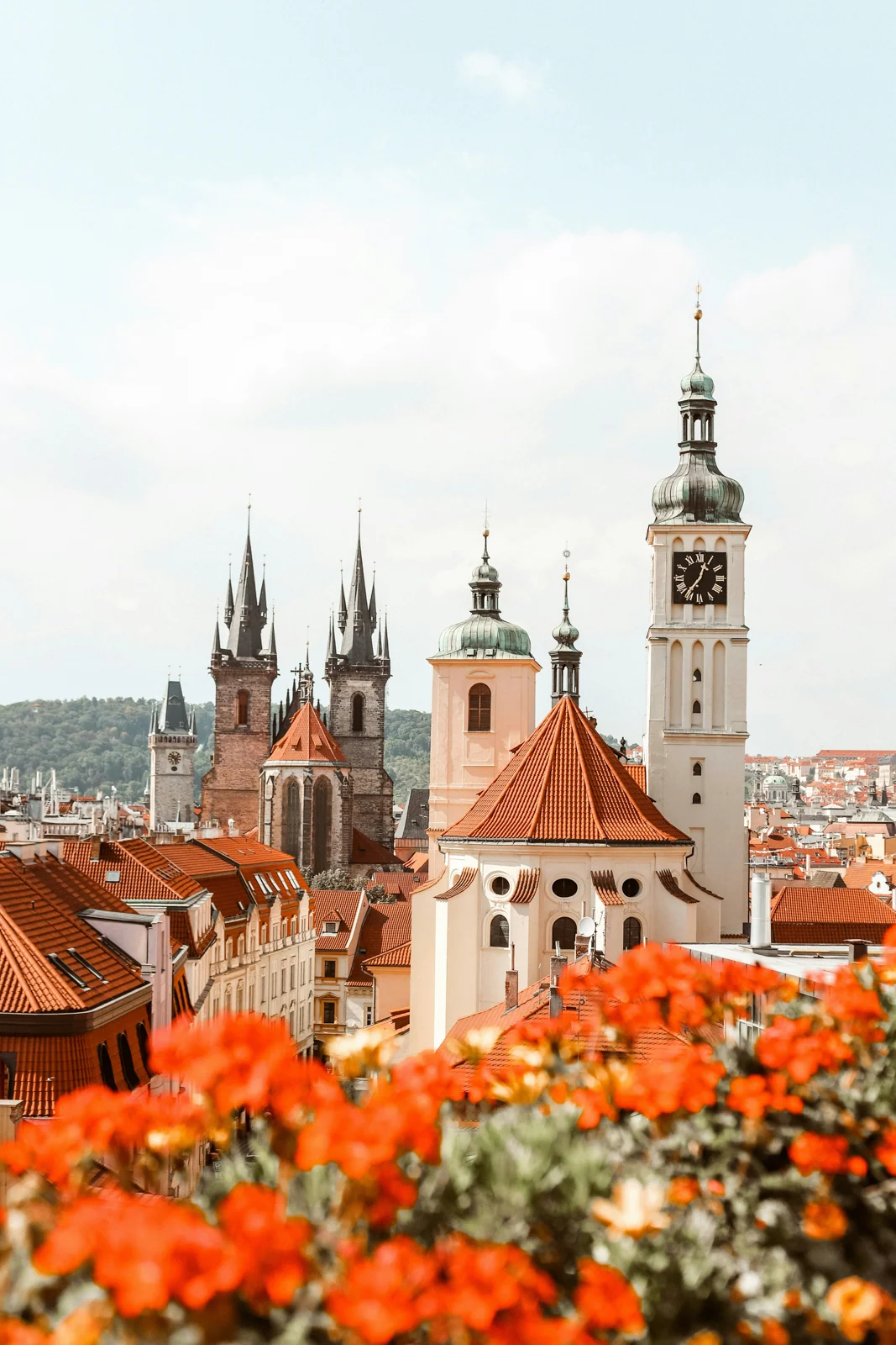 Prague's Old Town skyline with Gothic church spires and terracotta rooftops on FTLO's Budapest, Vienna & Prague group trip