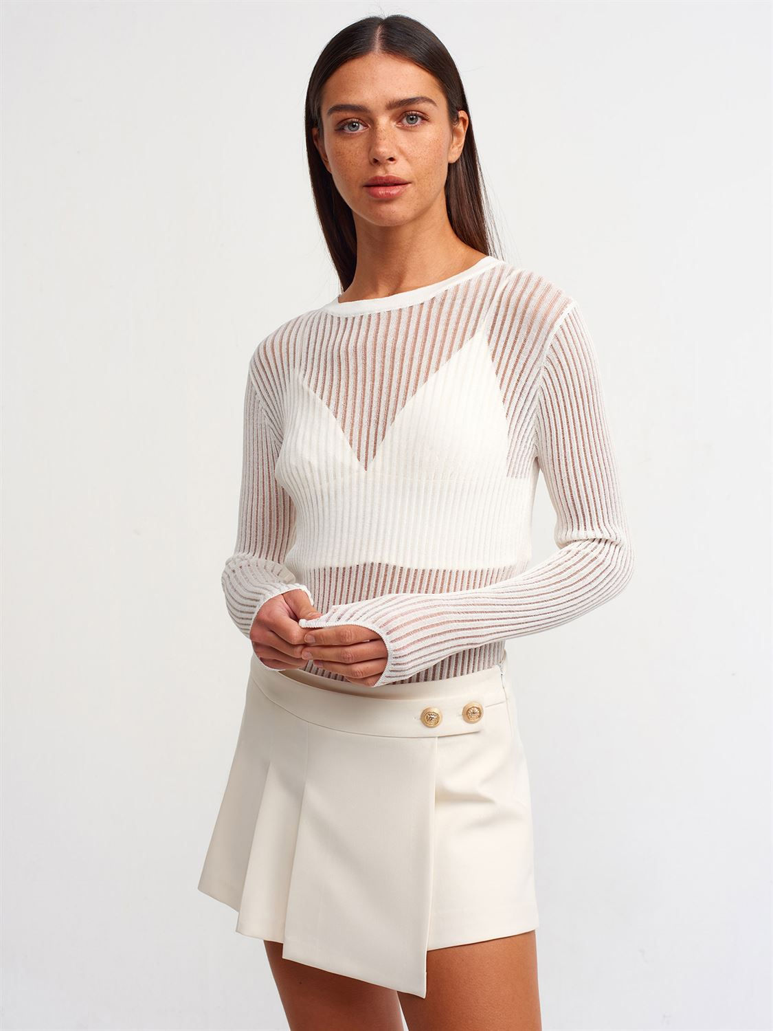 Crew Neck Transparent Blouse