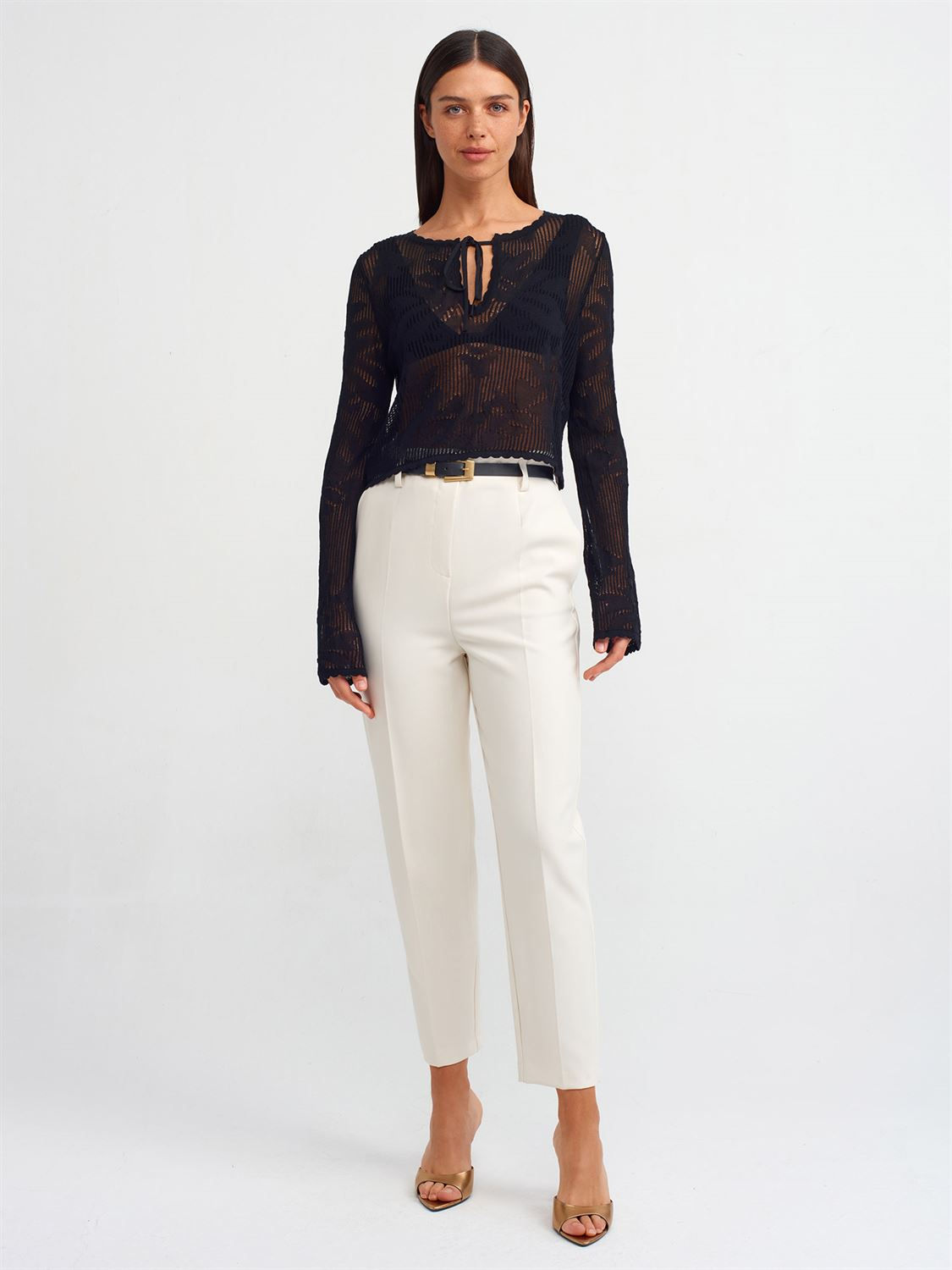 Belted High Waist White Trousers
