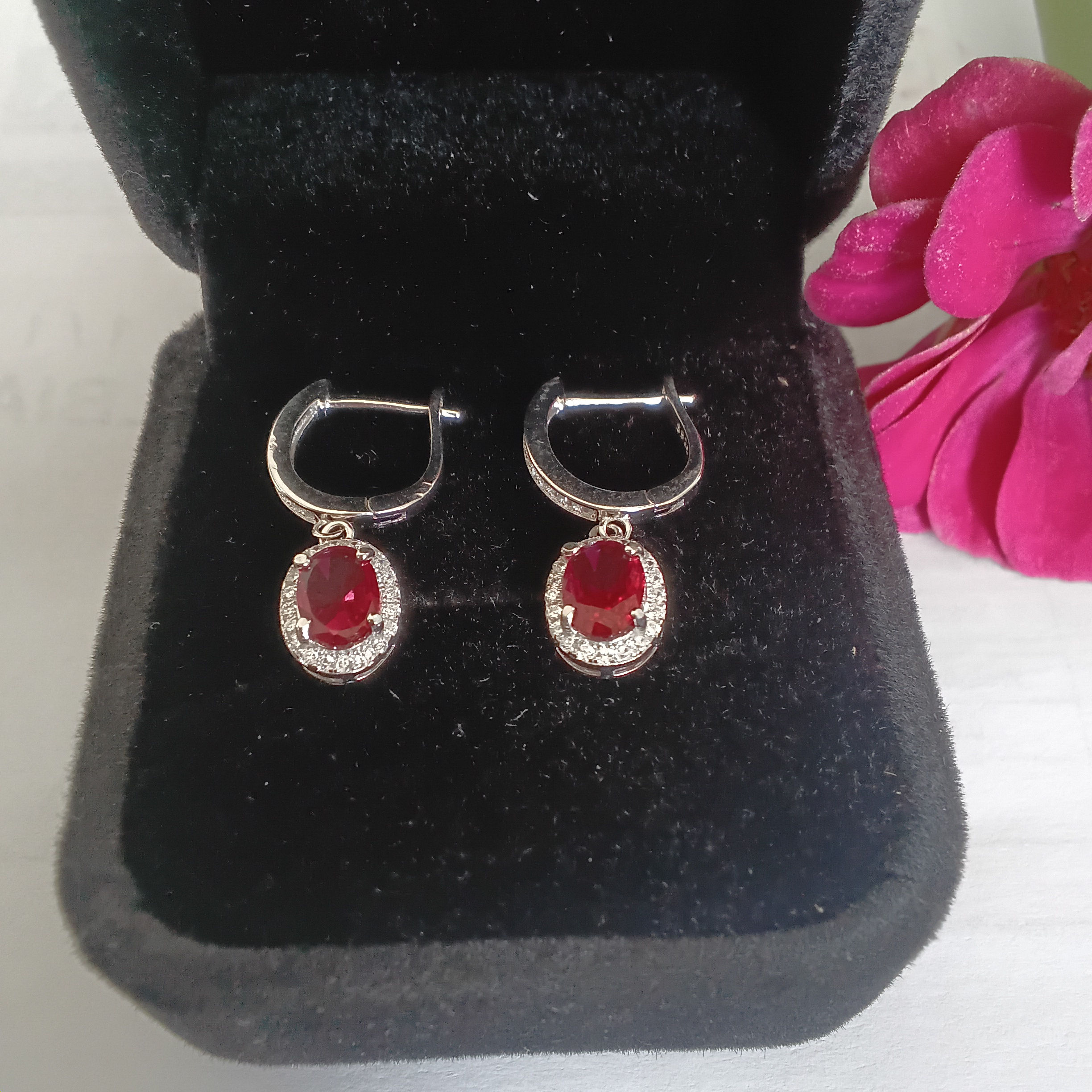 Brincos de Prata com dois Rubis  Certificados