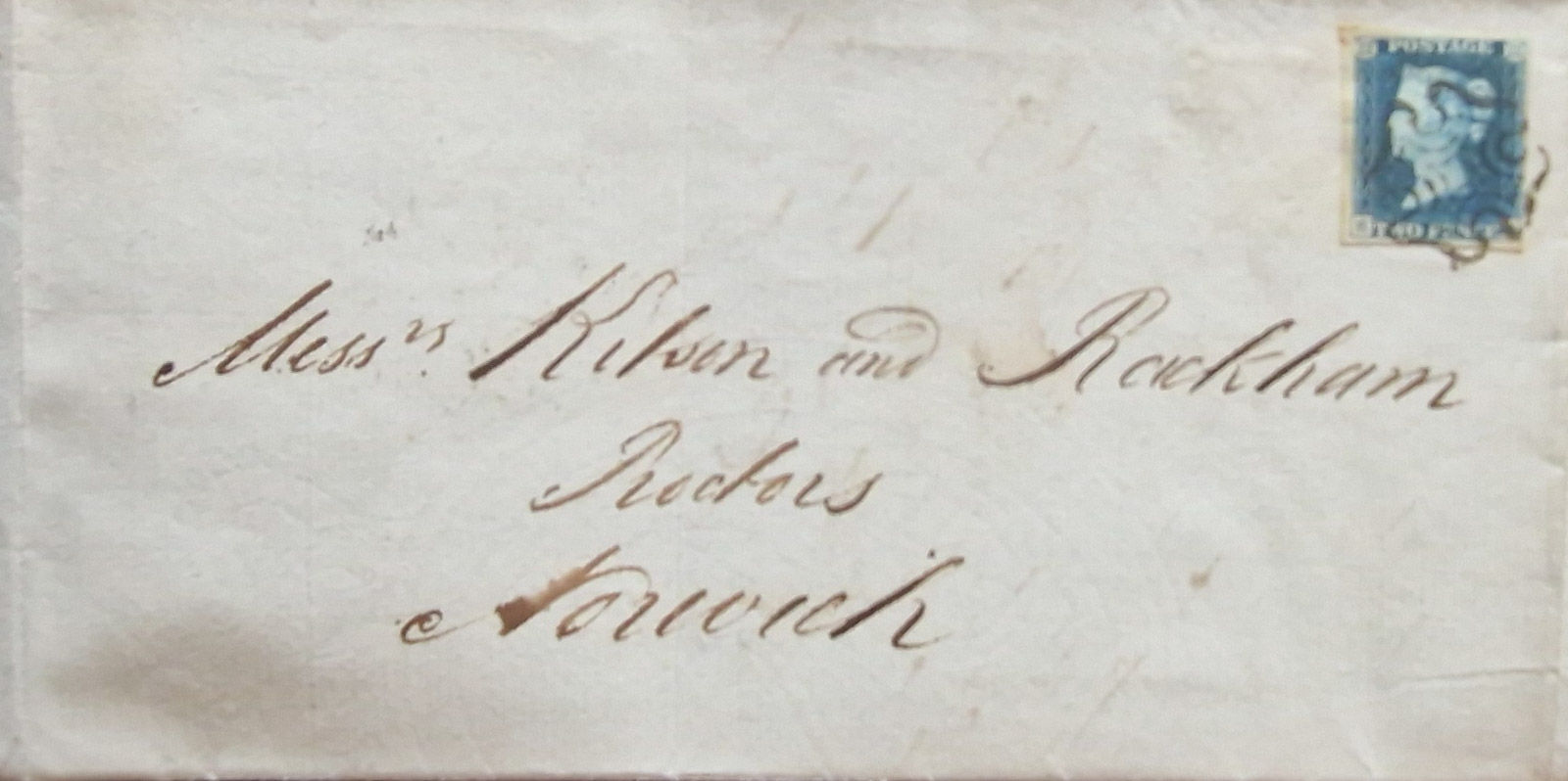 GB QV 1840 SG5/6 2d Blue Plate 1 EA Black MX Norwich Cover Fine Used Scarce