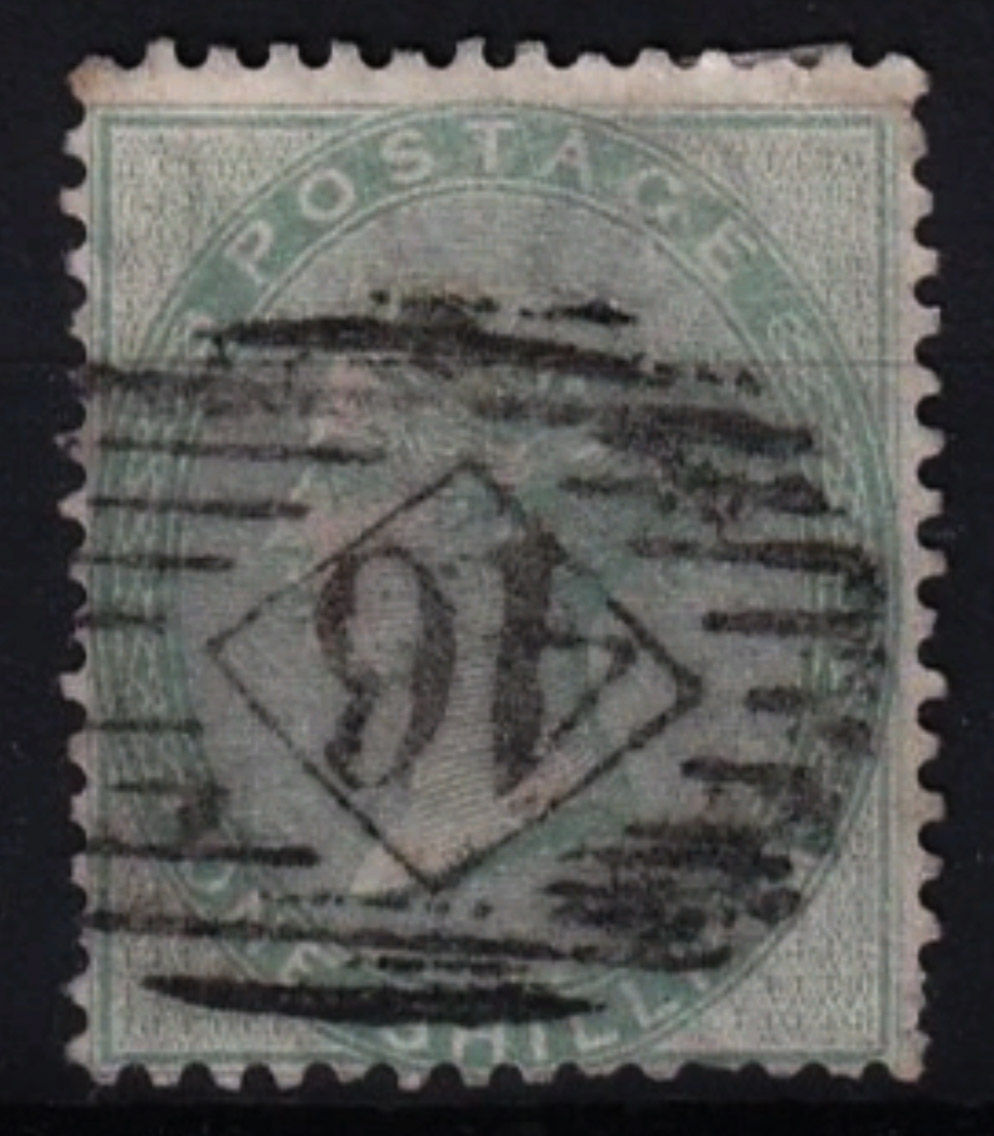 GB QV 1856 SG72 1s Green Fine London Inland 46 Cancel Fine Used