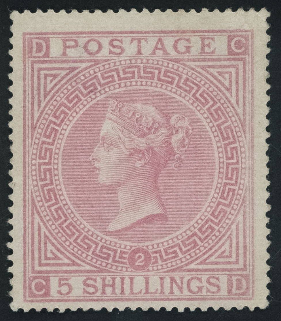 GB QV 1874 SG127 5s Plate 2 Pale Rose CD Fine Mint cv £10000 Scarce